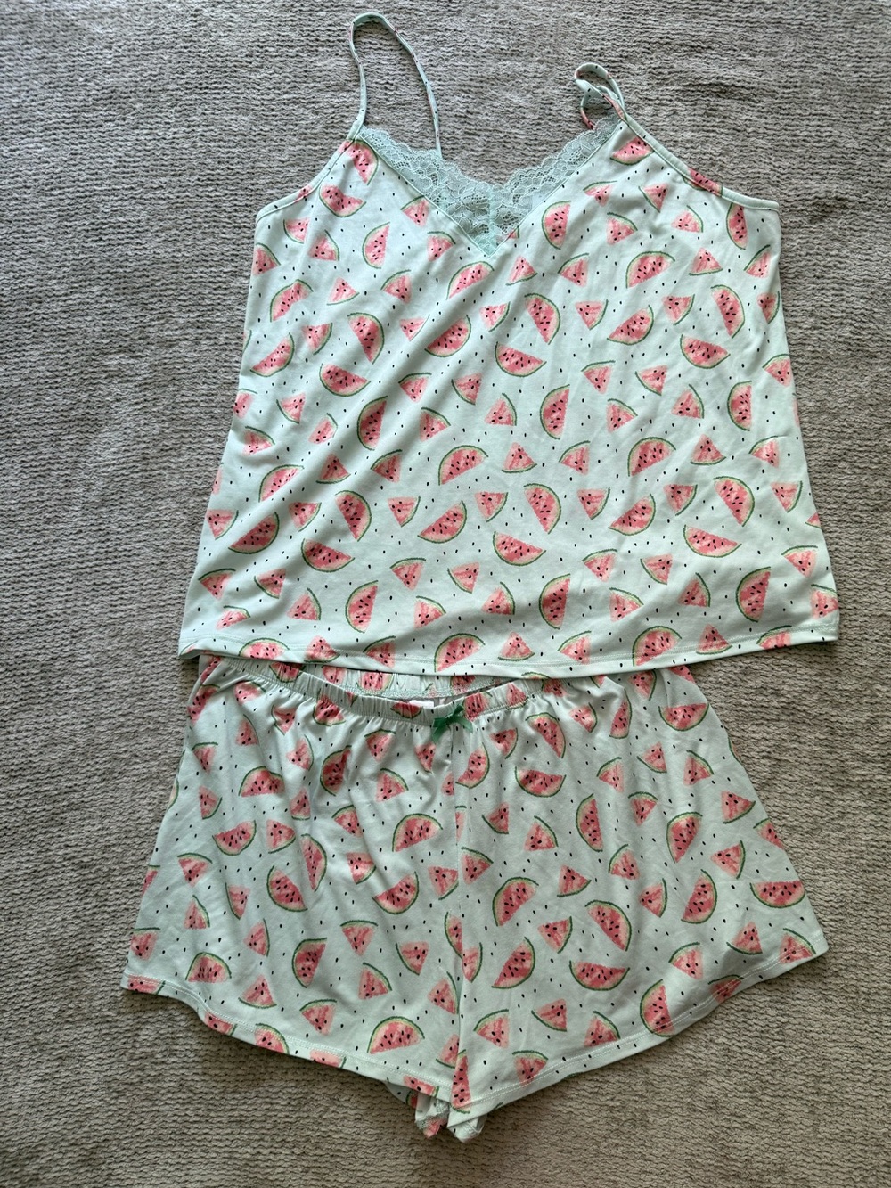 Flora Nikrooz Watermelon Print Pajama Set‎ Size Large Mint Green Sleepwear